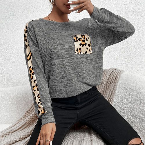Sweat-shirt contrastant léopard à poche - SHEIN - Modalova