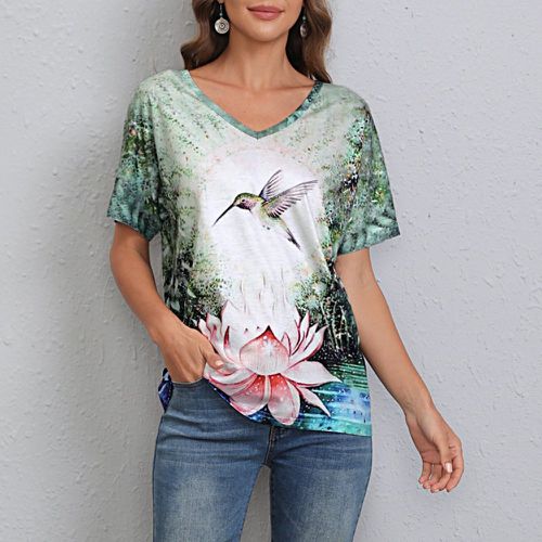 T-shirt fleuri et à imprimé oiseaux - SHEIN - Modalova