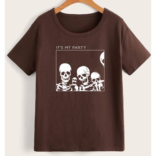 T-shirt avec imprimé squelette et slogan - SHEIN - Modalova