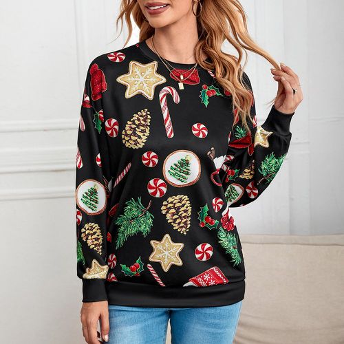 Sweat-shirt arbre de Noël & bonbons à imprimé - SHEIN - Modalova