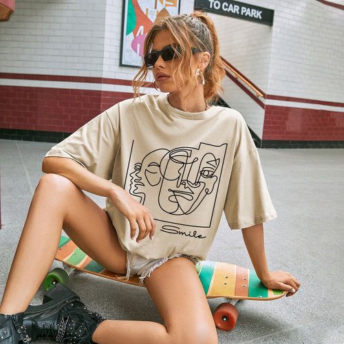 T-shirt oversize à motif figure abstraite & lettre - SHEIN - Modalova