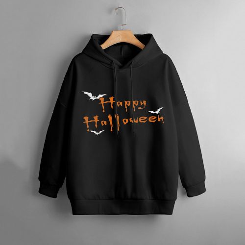 Sweat-shirt à capuche halloween chauve souris et slogan à cordon - SHEIN - Modalova