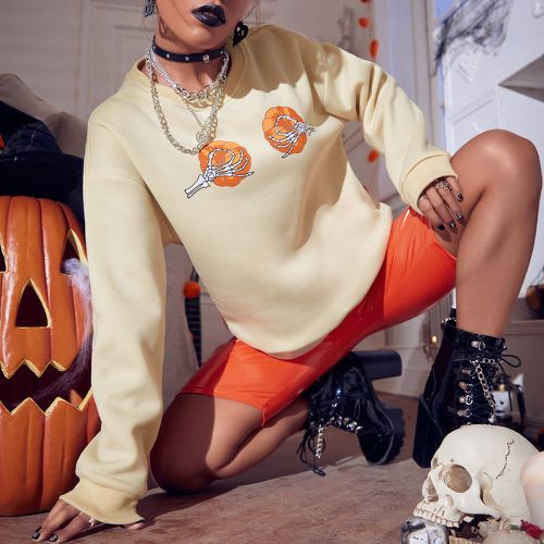 Sweat-shirt halloween citrouille & squelette à imprimé doigt - SHEIN - Modalova