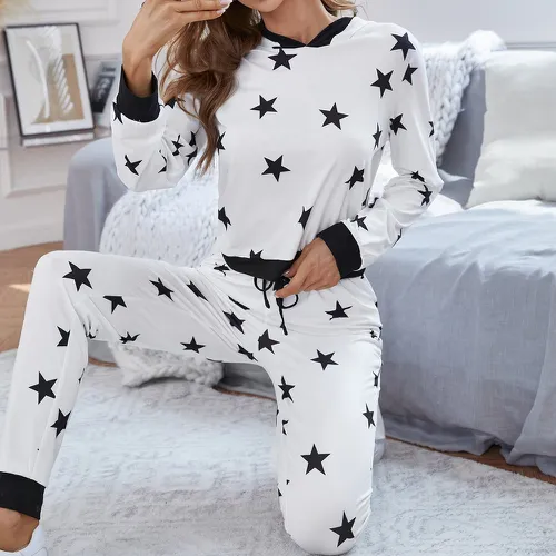 À imprimé étoile Pantalon & Sweat-shirt à capuche Ensemble de pyjama - SHEIN - Modalova