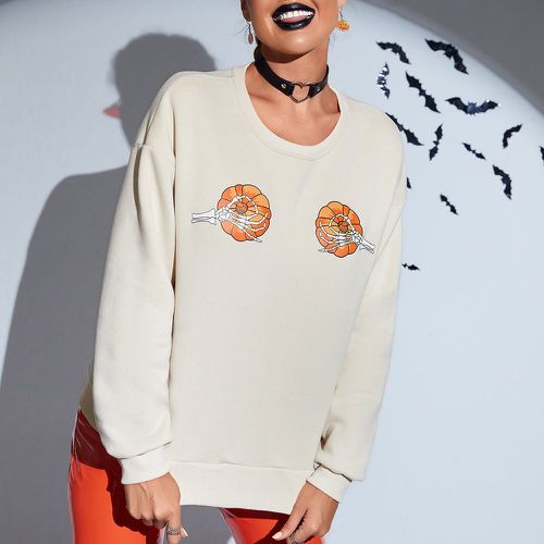 Sweat-shirt halloween citrouille & à imprimé squelette - SHEIN - Modalova