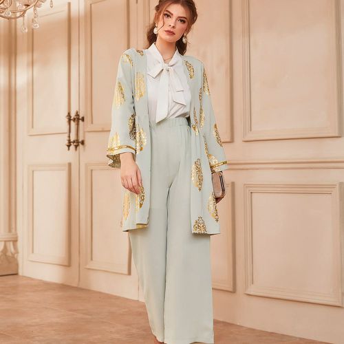 Manteau d'or à imprimé floral & pantalon - SHEIN - Modalova