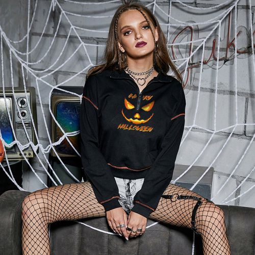 Sweat-shirt à imprimé Halloween contrastant à doublure thermique zippé - SHEIN - Modalova