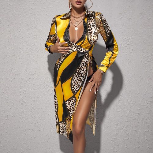 Robe portefeuille léopard à blocs de couleurs fendue - SHEIN - Modalova