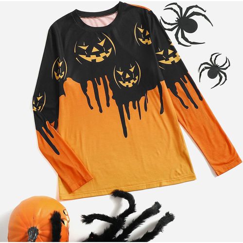 T-shirt halloween à imprimé citrouille à blocs de couleurs - SHEIN - Modalova