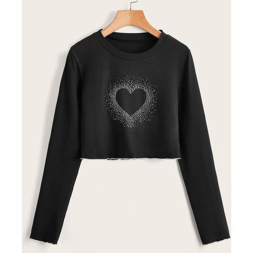T-shirt court cœur à strass côtelé - SHEIN - Modalova