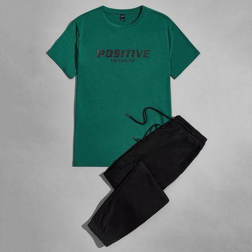 T-shirt lettre & Pantalon de survêtement à cordon - SHEIN - Modalova