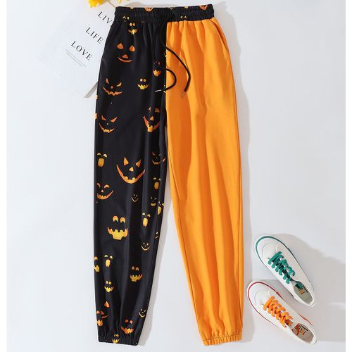 Pantalon de survêtement bicolore à imprimé halloween à cordon - SHEIN - Modalova