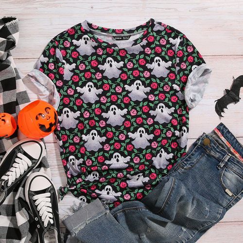 T-shirt halloween & à imprimé floral - SHEIN - Modalova