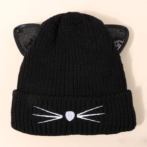 Bonnet en tricot chat dessin animé à broderie - SHEIN - Modalova