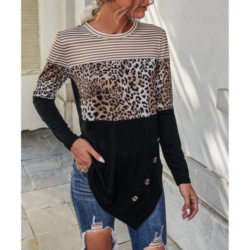 T-shirt à imprimé léopard à rayures - SHEIN - Modalova
