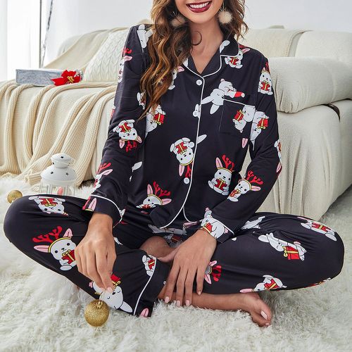 Ensemble de pyjama à imprimé Noël à bouton - SHEIN - Modalova