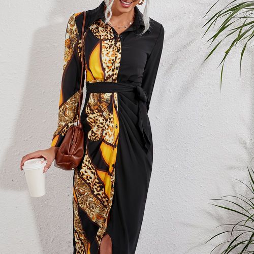 Robe chemise à léopard à imprimé à plis ceinturé - SHEIN - Modalova