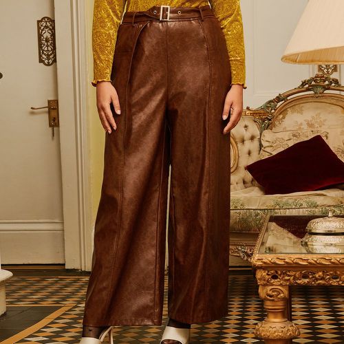 Pantalon ample taille haute ceinturé en cuir PU - SHEIN - Modalova