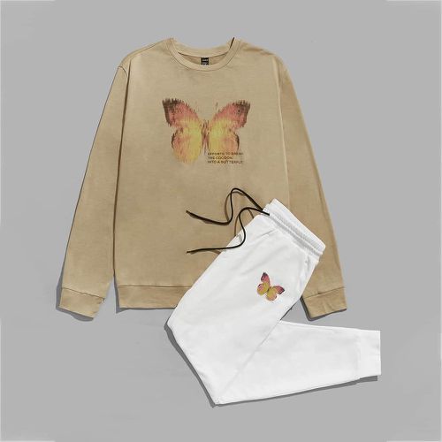 Sweat-shirt à imprimé slogan & papillon & Pantalon de survêtement à cordon - SHEIN - Modalova