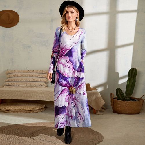 Robe t-shirt à imprimé floral avec poche cachée - SHEIN - Modalova
