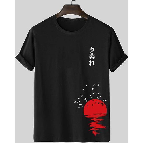T-shirt avec motif caractère japonais et imprimé soleil - SHEIN - Modalova