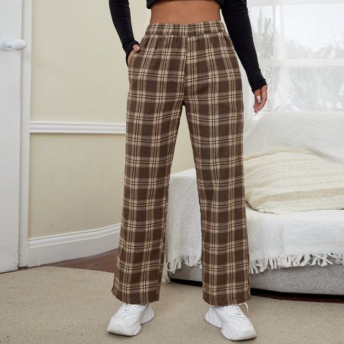 Pantalon droit à carreaux à poche - SHEIN - Modalova