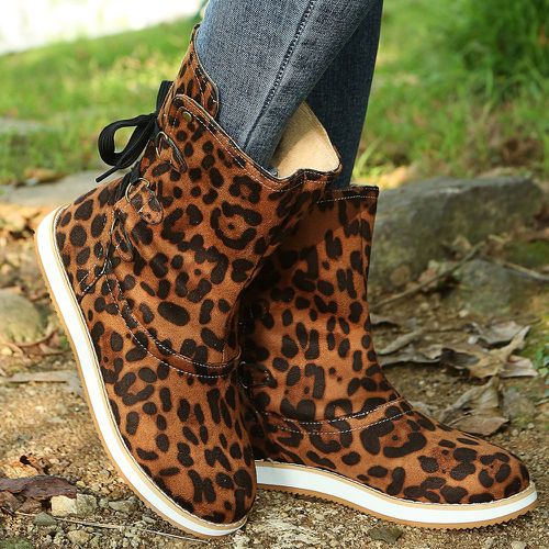 Bottes de mode avec motif léopard à lacets - SHEIN - Modalova