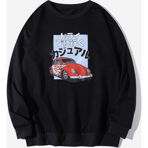 Sweat-shirt à imprimé voiture et caractère japonais - SHEIN - Modalova