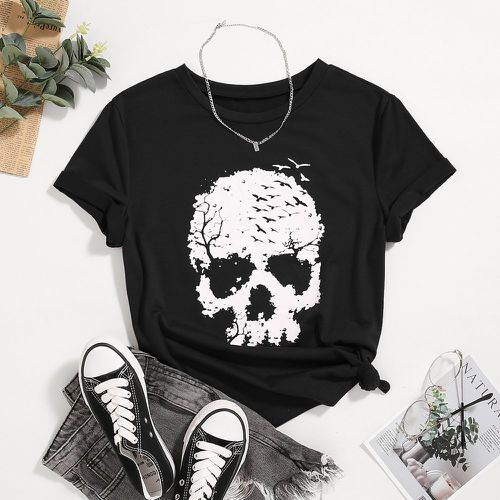 T-shirt à imprimé tête de mort manches courtes - SHEIN - Modalova