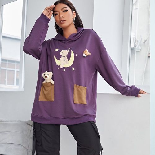 Sweat-shirt à capuche à imprimé ours avec poches - SHEIN - Modalova