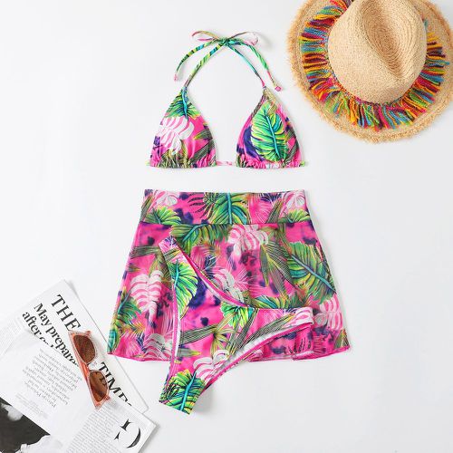 Pièces Bikini ras-du-cou à imprimé tropical & Jupe de plage - SHEIN - Modalova