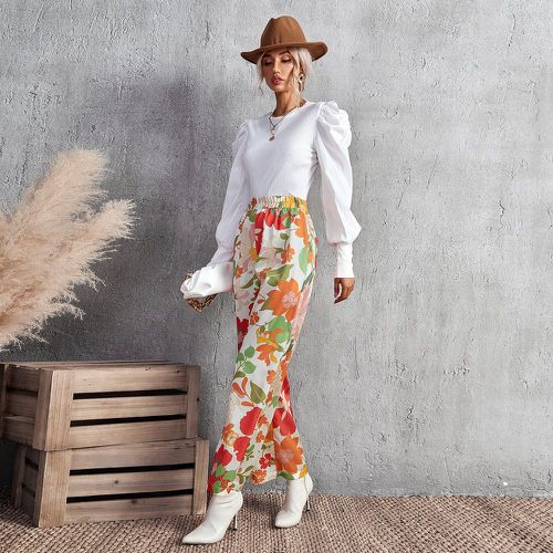 Pantalon droit à imprimé fleur à poches - SHEIN - Modalova