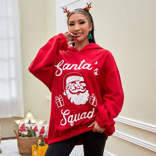 Sweat-shirt à capuche à motif de père Noël et lettre en polaire - SHEIN - Modalova
