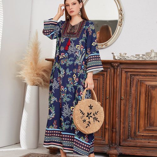 Robe tunique à imprimé floral à franges à nœud - SHEIN - Modalova