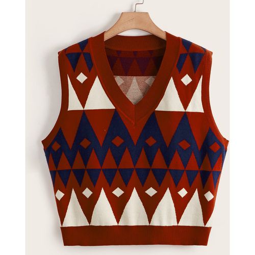 Gilet en tricot à motif géométrique encolure V - SHEIN - Modalova