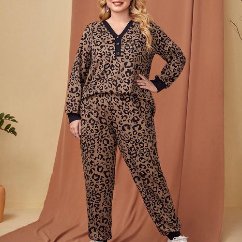 Top à léopard à liseré contrastant & Pantalon de survêtement - SHEIN - Modalova