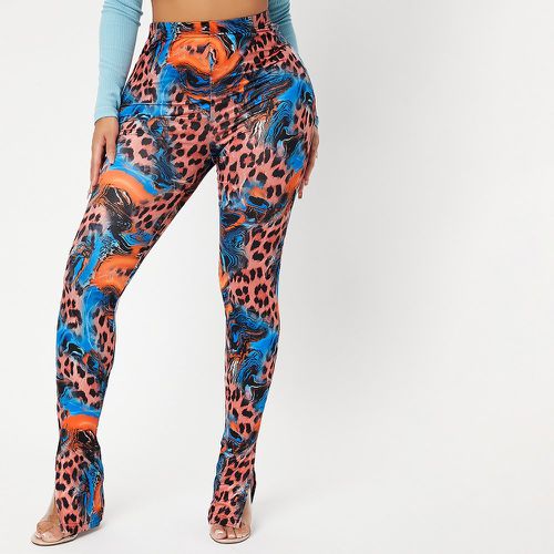 Pantalon à imprimé marbré et léopard fendu - SHEIN - Modalova