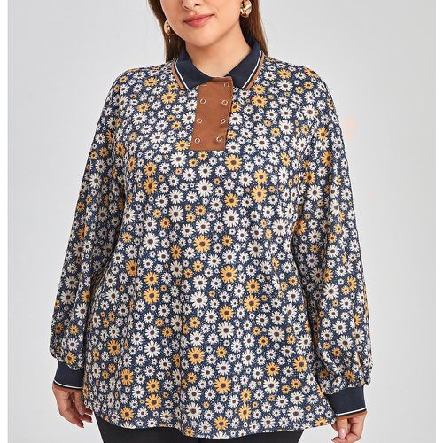 Sweat-shirt à imprimé floral manches bouffantes à bouton - SHEIN - Modalova