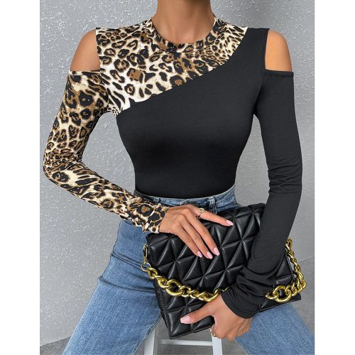 T-shirt à épaules dénudées à blocs de couleurs léopard - SHEIN - Modalova