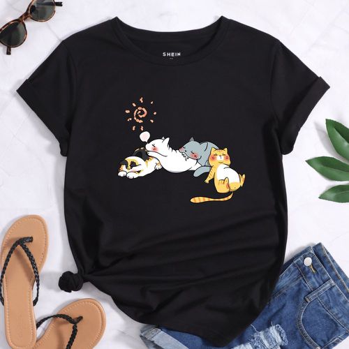 T-shirt à imprimé chat et soleil - SHEIN - Modalova