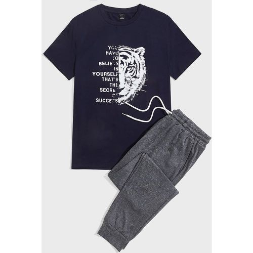 T-shirt à imprimé slogan et tigre & Pantalon de survêtement à cordon - SHEIN - Modalova