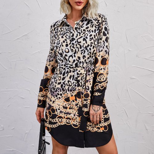 Robe chemise à imprimé léopard et chaîne - SHEIN - Modalova