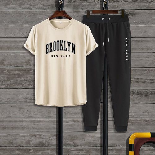 T-shirt à lettres & Pantalon de survêtement à cordon - SHEIN - Modalova
