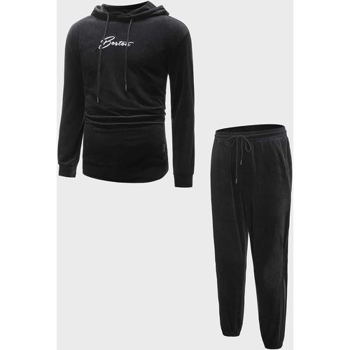 Sweat-shirt à capuche à broderie à applique à cordon en velours côtelé & Pantalon de jogging - SHEIN - Modalova