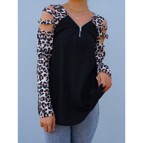 T-shirt léopard manches raglan découpe zippé - SHEIN - Modalova