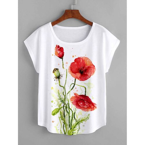 T-shirt à imprimé floral manches chauve-souris - SHEIN - Modalova