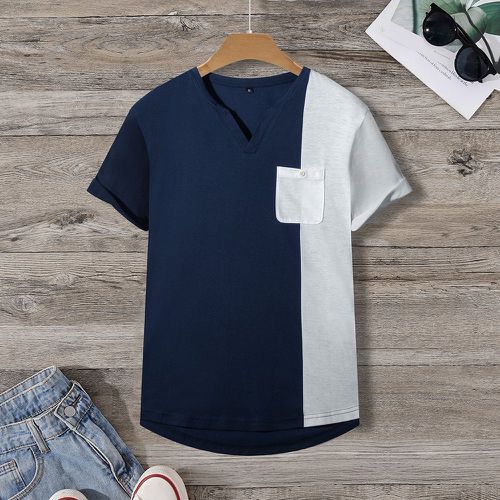 T-shirt asymétrique patch à poche à blocs de couleurs - SHEIN - Modalova