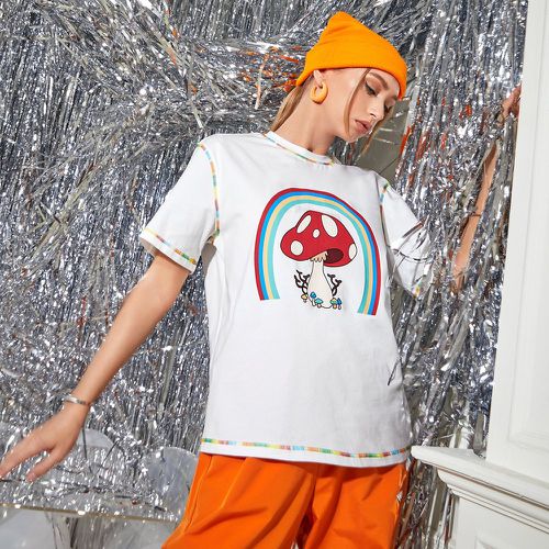 T-shirt à liséré contrastant à motif champignon dessin animé - SHEIN - Modalova