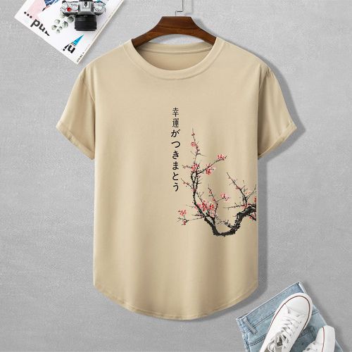 T-shirt fleuri à motif de lettre japonaise - SHEIN - Modalova