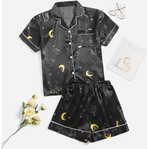 Ensemble de pyjama short & blouse lune et dessin animé en satin - SHEIN - Modalova